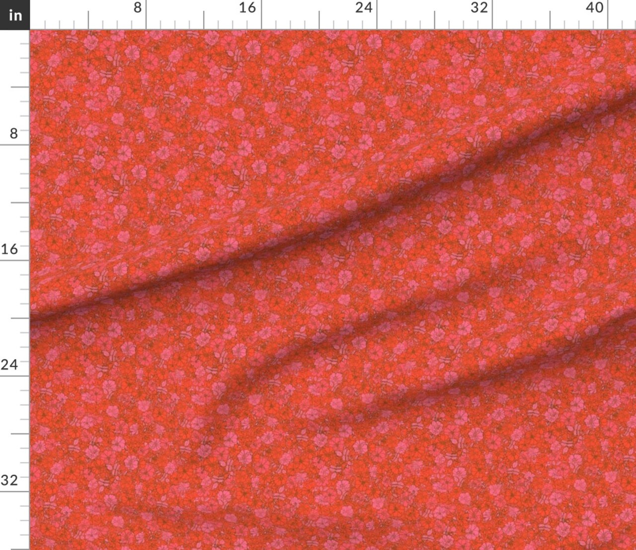 Red Floral Pink Retro Flowers Hand Drawn Small Scale Monochromatic Custom Printed Fabric by Spoonflower Various Fabrics by the Yard or Fat Quarter